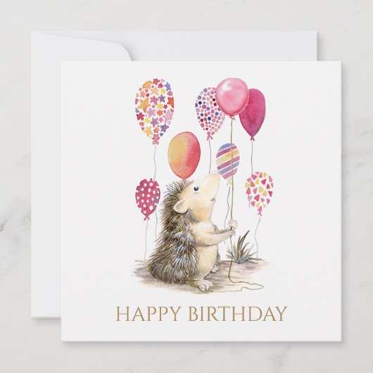 ピンクバルーン付きハリネズミハッピーバースデー (正面)