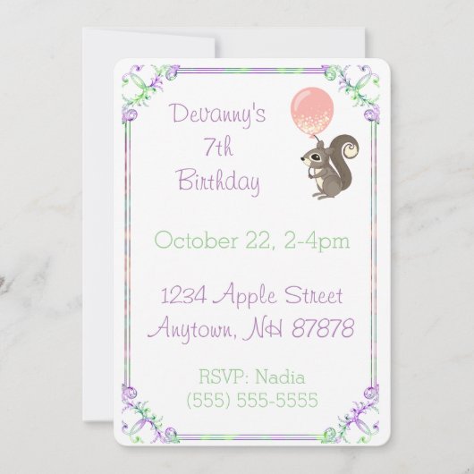 ピンクバルーン付きフワフワ誕生日 招待状 (正面)