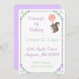 ピンクバルーン付きフワフワ誕生日 招待状