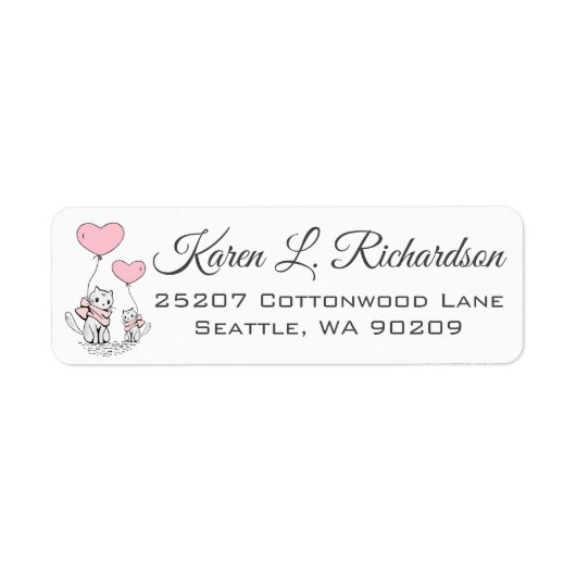 ピンクバルーン付き子猫差出人住所ラベル ラベル (正面)