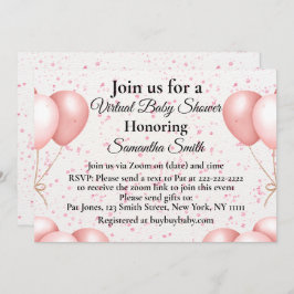 ピンクバルーン仮想ベビーシャワー 招待状