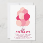 ピンクバルーン任意の年齢の誕生日パーティーの招待 招待状 (正面)