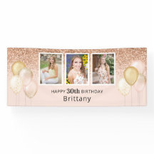 ピンクバルーン写真30グリッター誕生日バナー
