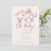 ピンクバルーン動物の赤ちゃんシャワー 招待状 (スタンド正面)