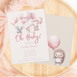 ピンクバルーン動物の赤ちゃんシャワー 招待状