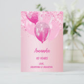 ピンクバルーン女の子ハッピーバースデー カード (スタンド正面)