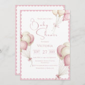 ピンクバルーン女の子ベビーシャワー招待状 招待状 (正面/裏面)