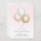 ピンクバルーン女の子1歳の誕生日 招待状 (正面)