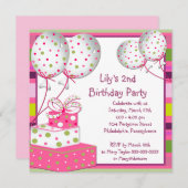 ピンクバルーン女の子2nd誕生日パーティー 招待状 (正面/裏面)