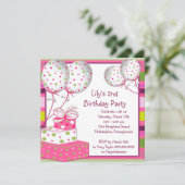 ピンクバルーン女の子2nd誕生日パーティー 招待状 (スタンド正面)