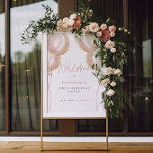 ピンクバルーン少女チャイルドファースト誕生日へようこそ ポスター