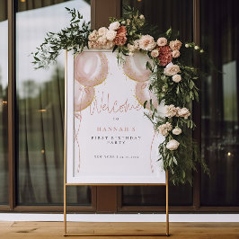 ピンクバルーン少女チャイルドファースト誕生日へようこそ ポスター