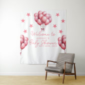 ピンクバルーン水彩少女ベビーシャワー背景 タペストリー (インサイチュ)