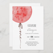 ピンクバルーン水彩誕生日パーティー 招待状 (正面/裏面)