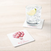 ピンクバルーン水色ガールベビーシャワー スクエアペーパーコースター (インサイチュ)