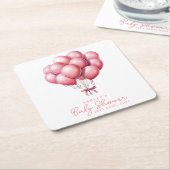 ピンクバルーン水色ガールベビーシャワー スクエアペーパーコースター (アングル)