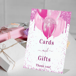 ピンクバルーン白いゲストパーティーカードギフト 台座サイン