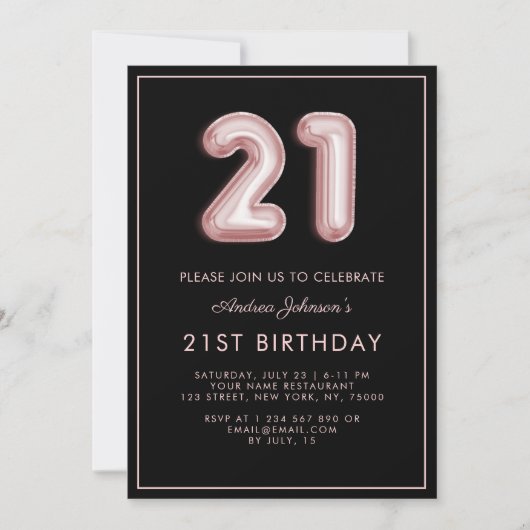 ピンクバルーン第21期誕生日フレームミニマリスト 招待状 (正面)