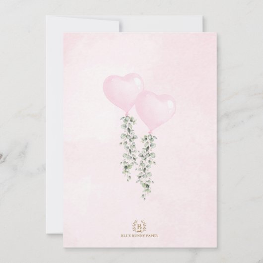 ピンクバルーン緑ツインガールズスウィートアートベビー 招待状 (裏面)