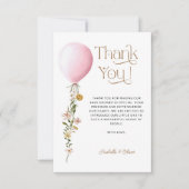 ピンクバルーン花ベビーシャワーありがとうカード 招待状 (正面)