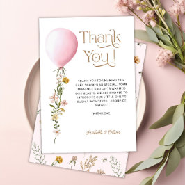 ピンクバルーン花ベビーシャワーありがとうカード 招待状