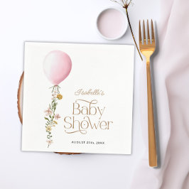 ピンクバルーン花弁少女ベビーシャワーテーマペーパー スタンダードカクテルナプキン