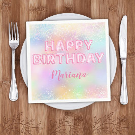 ピンクバルーン虹ガール誕生日パーティー スタンダードカクテルナプキン