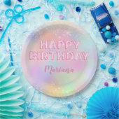 ピンクバルーン虹色の誕生日パーティー ペーパープレート (パーティー)