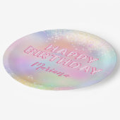 ピンクバルーン虹色の誕生日パーティー ペーパープレート (アングル)