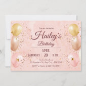 ピンクバルーン誕生日パーティーへの招待 招待状 (正面)