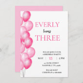 ピンクバルーン誕生日招待状 招待状 (正面/裏面)