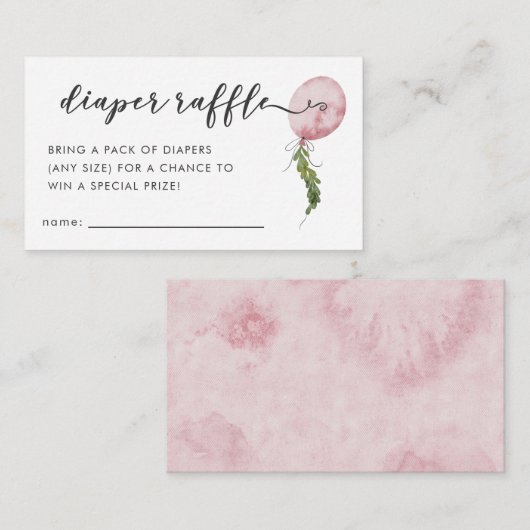 ピンクバルーン赤ちゃんシャワーおむつラッフルチケット エンクロージャーカード (正面/裏面)