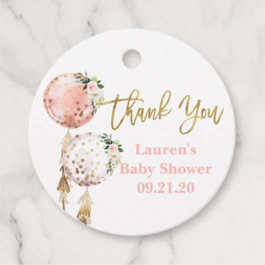 ピンクバルーン赤ちゃんシャワーガール フェイバータグ (正面)