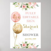 ピンクバルーン赤ちゃんシャワー女の子のサイン ポスター (正面)