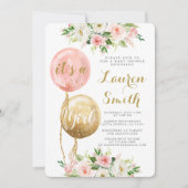 ピンクバルーン赤ちゃんシャワー女の子招待状 招待状 (正面)