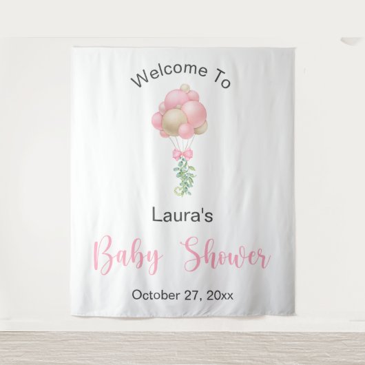 ピンクバルーン赤ちゃんシャワー タペストリー (正面)