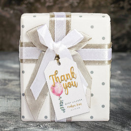 ピンクバルーン金ゴールドスクリプトベビーシャワーありがとうラベル ギフトタグ