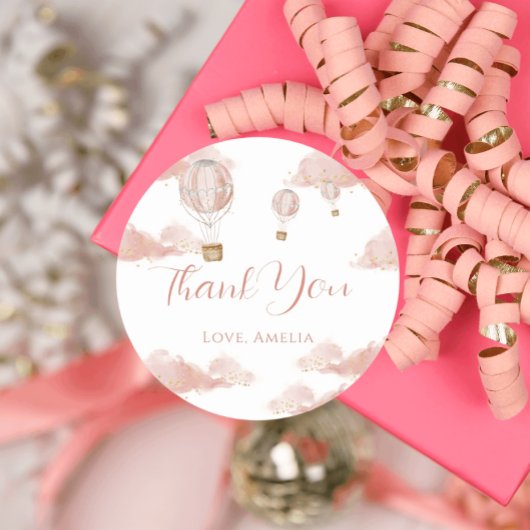 ピンクバルーン魔法金ゴールドグリッター誕生日ガール ラウンドシール
