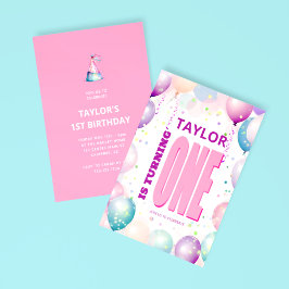 ピンクバルーン1番目の回転誕生日 招待状