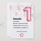 ピンクバルーン1stクリスマス誕生日招待状 招待状 (正面)