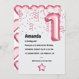 ピンクバルーン1stクリスマス誕生日招待状 招待状