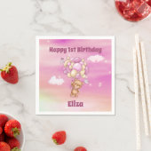 ピンクバルーン1st誕生日テディベア スタンダードカクテルナプキン (インサイチュ)
