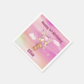 ピンクバルーン1st誕生日テディベア スタンダードカクテルナプキン (角)