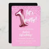 ピンクバルーン1st誕生日パーティの招待状 招待状 (正面/裏面)