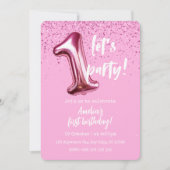 ピンクバルーン1st誕生日パーティの招待状 招待状 (正面)