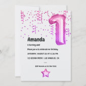 ピンクバルーン1st誕生日パーティの招待状 招待状 (正面)