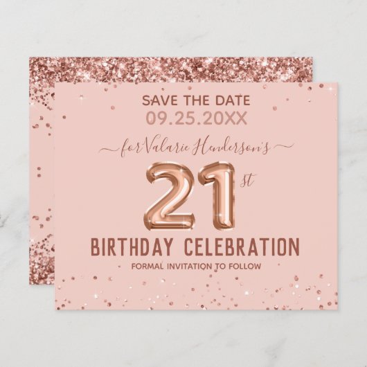 ピンクバルーン21st誕生日の保存日付 (正面/裏面)