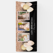 ピンクバルーン3枚30thブラック誕生日 横断幕 (縦)