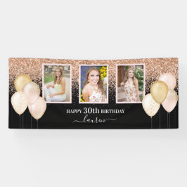 ピンクバルーン3枚30thブラック誕生日 横断幕