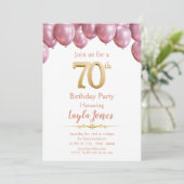 ピンクバルーン70誕生日招待状 招待状 (スタンド正面)